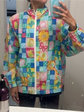 Colorful Patchwork Floral & Fruit Zip Jacket